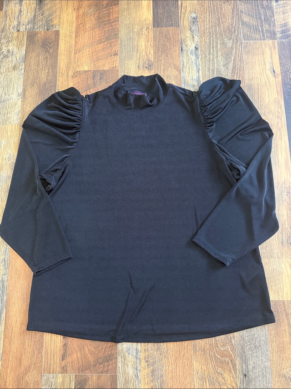 C. Wonder by Christian Siriano Black Puff Sleeve Mock Neck Knit Top 2X Plus Size